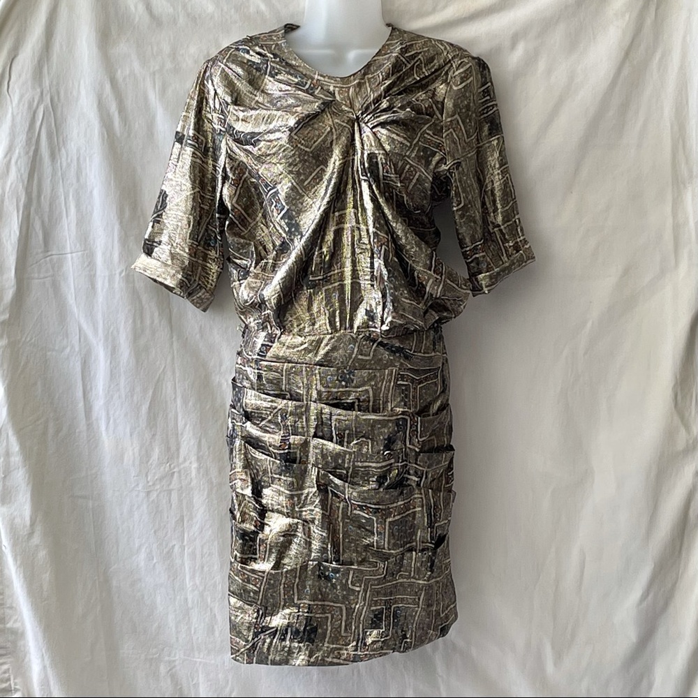 Isabel Marant for H&M Gold Silk Lamé Dress Sz 12